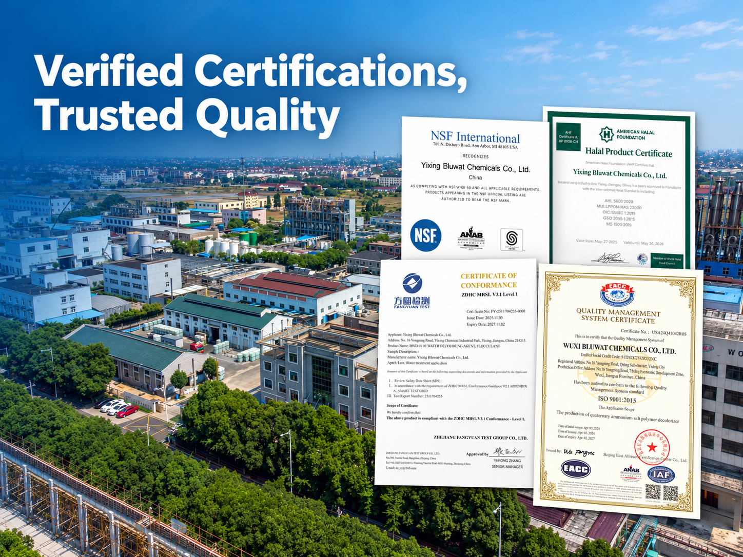 أحدث مدونات الشركة حول Bluwat Chemicals Strengthens Buyer Confidence with Verifiable NSF, Halal, ZDHC and ISO Credentials