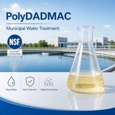 يشتري NSF-certified High-charge Cationic PolyDADMAC Liquid Quaternary Ammonium Polymer with 20%, 40%, 50% Solid Content التصنيع عبر الإنترنت